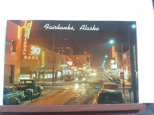 Cartolina d'epoca. Scena notturna di Second Ave. Fairbanks Alaska. (H3) - Foto 1 di 6