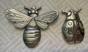 Two 2 Silvertone Metal Cocktail Napkin Holder Weights 3" Ladybug + 4" Bee Weight - Picture 1 of 3