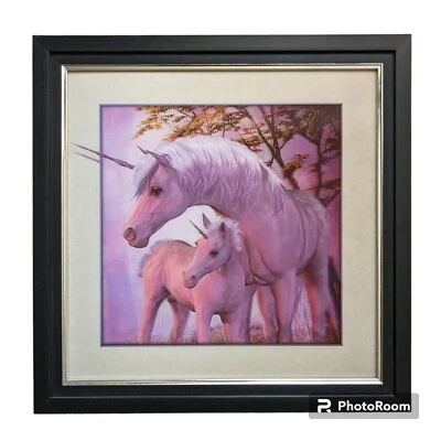 Framed Unicorn 3D Wall Art 18 x 18 White Horse & Colt Fantasy Imagination Fancy - Image 1 of 4