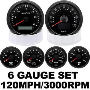 85MM Black GPS Speedometer 120MPH Tacho 3000RPM&52mm Fuel/Oil/Temp/Voltmeter - Picture 1 of 21
