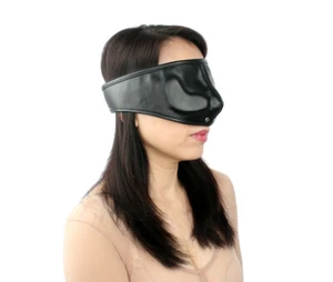 Máscara de ojos de cuero BDSM Bondage venda para ojos con agujeros de aire negra - Imagen 1 de 2