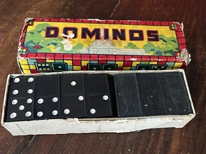 Dominos!  Halsam 1940s Double Six Wooden Dominoes Set w Coke Cola Bottle 28 Pc - Picture 1 of 10