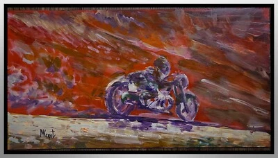 Pintura original mais rápida indiana Bonneville salinas velocidade histórica MOTO arte - Imagem 1 de 4