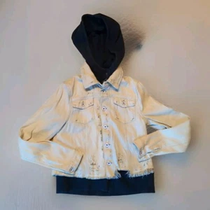 Free People Hoodie Jacke Damen XS Weiß Distressed Double Weave Denim - Bild 1 von 13