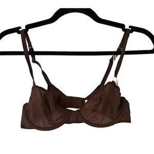 Aerie Smoothez Microfiber Unlined Balconette Bra Brown Mesh Underwire Size 34D - Picture 1 of 3