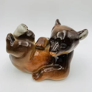 Lomonosov USSR Russian Bear Cub Laying Brown Ceramic Pottery Figurine Vintage 5” - Picture 1 of 12