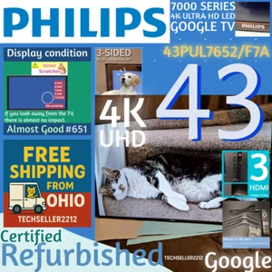Philips 43" Class 4K Ultra HD (2160p) Google Smart LED TV (43PUL7652/F7A) Remote - Picture 1 of 24