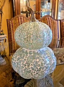 Rare Bee & Willow Mosaic Stacked Glass Pumpkins ~ Sage Green ~ Bed Bath & Beyond - Picture 1 of 11