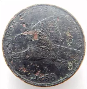 1858 Fliegender Adler One Cent Pfennig, große Briefe, sehr schön zirkuliert, #B78 - Bild 1 von 5
