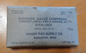 Vintage Military Bandage Gauze Compressed Camouflaged 2"x2" Packaged 12-1952 - Picture 1 of 4