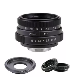 Black Metal C mount 25mm F1.8 Lens For NEX Mount NEX-5 NEX-7 A6000 A5000 A6300 - Picture 1 of 23