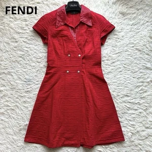 Fendi Dress Allover Pattern FF Logo Zucca Cotton Red Size 40 Shipped from Japan - Picture 1 of 24