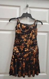 Girls' Size 10 Vintage Pageant Dress Copper & Black Dress Flower Print Stunning! - Picture 1 of 24