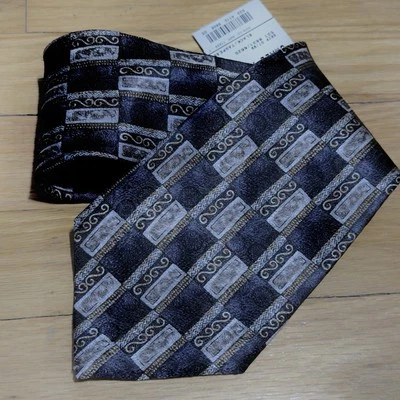 NEW Vtg Stafford Black and Gold Geometric Tie - Image 1 of 4