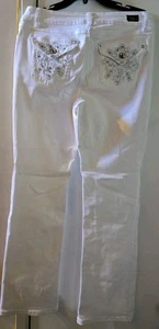 Jeans bianco denim stivaletto slim ricamato vita alta elasticizzato strass donna 12 - Foto 1 di 4