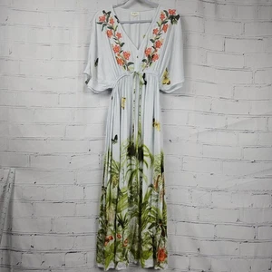Floral Embroidered Maxi Dress Womens S Butterfly Botanical Print World Market - Picture 1 of 14