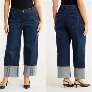 Democracy Ab Technology Skyrise Wide Leg Cuffed Jeans Size 16 NEW Dark Wash - Picture 1 of 8