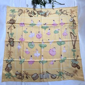 Hermes Silk Scarf La Danse Ballerina Dance Carre 90 Yellow Beige Tags No Box Use - Picture 1 of 10