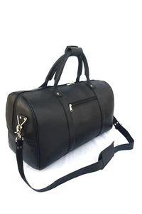 Black Leather Duffle Bag Weekend Travel Aircabin Carryon Luggage Handbag 20 in - Picture 1 of 14