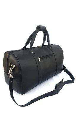 Black Leather Duffle Bag Weekend Travel Aircabin Carryon Luggage Handbag 20 in - Image 1 of 4
