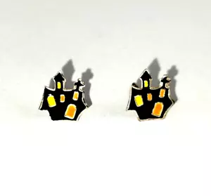 Pendientes casa embrujada de Halloween perforados sin respaldo - Imagen 1 de 5