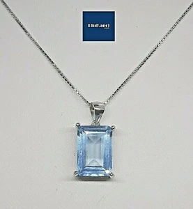 Collana Argento 925 Donna ciondolo acquamarina rettangolare catenina omaggio - Foto 1 di 6