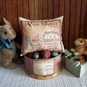 PRIMITIVE VINTAGE RETRO STYLE EASTER PETER RABBIT BUNNY MARSHMALLOW 9X10 PILLOW - Picture 1 of 13