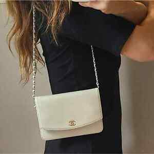 Gorgeous Authentic Chanel Caviar Sevruga Wallet on Chain in Pearl