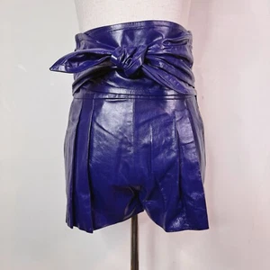 IRO Bolsa de Papel de tiro alto Pantalones Cortos de Cuero Joe Púrpura Corbata Cintura Talla 2 $1100 Retro - Imagen 1 de 12
