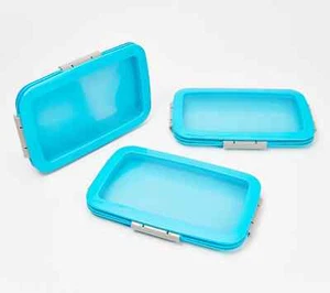 New Food Flex Set of 3 Flat Food Storage Containers AQUA K63292 - Picture 1 of 5