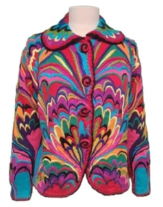 Suéter Cárdigan Y2K Michael Simon Bordado Punto Llama L c. Años 90 RARO M - Imagen 1 de 18