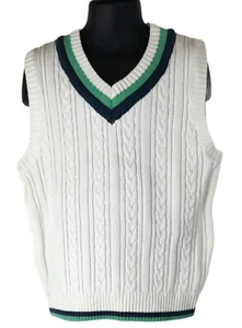 E. Land Sweater Vest Boys 4 White Cable Knit V-Neck Cotton American Classic New - Picture 1 of 5