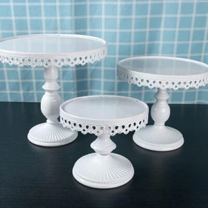 Cake Stands Set 3 White Fancy Round Display Cupcakes Wedding 20/ 25/ 30 cm π - Picture 1 of 2