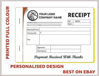 PERSONALISED DUPLICATE A6 RECEIPT BOOK / PAD PRINT / NCR / INVOICE / ORDER - Image 1 of 3