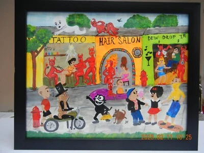 Pintura Original City Bar Salón Tatuajes Salón Nancy Sluggo Henry Casper15 x 12 Foto 1 de 4