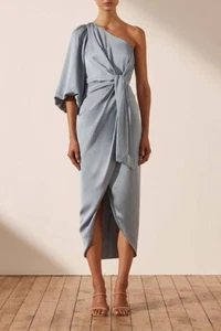 Brand New Shona Joy Luxe Tie Front One Shoulder Dress in Azure Size 6 - Picture 1 of 5