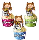 PRECUT Girl With Bouquet Flowers Cup Cake Toppers Birthday Decorations ANY AGE