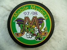ECHL Mobile Mysticks '97-98 Season League 10th Logo Hockey Puck Collect Pucks