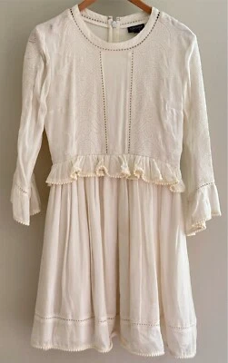 Vestido Topshop UK 10 US 6 Blanco Pradera Country Volantes Bordado Acampanado Boho Foto 1 de 4