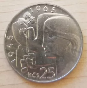 Czechoslovakia 25 Korun 1965 50.0% Fine Silver Czech Liberation - Picture 1 of 2