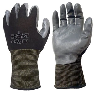 ATLAS 370 BLACK NITRILE PALM COATED LIGHTWEIGHT LANDSCAPE GARDENING WORK GLOVES - Picture 1 of 5
