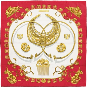 Hermes Schal CAVALIERS D'OR 90cm Seide Foulard Carre rot VLADIMIR RYBALTCHENKO - Bild 1 von 6