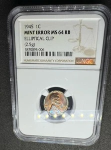 1945 1C MINT ERROR MS 64 RB ELLIPTICAL CLIP (2.5g) - Picture 1 of 9