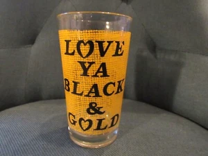 Vintage Football 1970s PITTSBURGH STEELERS LOVE YA BLACK & GOLD Glass RARE - Picture 1 of 5