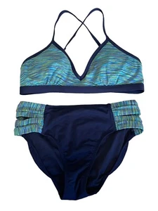 Athleta Women’s Bikini Size Small Top Size XS Bottoms Blue And Green Striped✨ - Picture 1 of 2