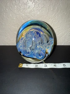 Robert Eickholt signiert 1999 Kunstglas Briefbeschwerer blau ovale Form - Bild 1 von 9