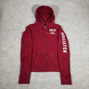Vintage Hollister Hoodie Sweatshirt Womens M Full Zip Red Embroidered Logo Y2K - Picture 1 of 7
