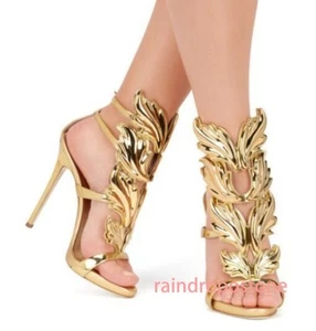 Leaf Gladiator Strappy Women's Cut Out Sandals Stiletto Heels Shoes Roman Sexy - Picture 1 of 15