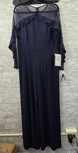 Neu mit Etikett R & M Richard Damen marineblau Rüschen Illusionsärmel formeller Overall Größe 10P - Bild 1 von 5