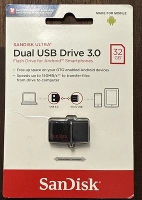 SanDisk Ultra Dual USB Drive 3.0 32GB Flash OTG Android USB-A Micro USB 150MB/s - Image 1 of 4